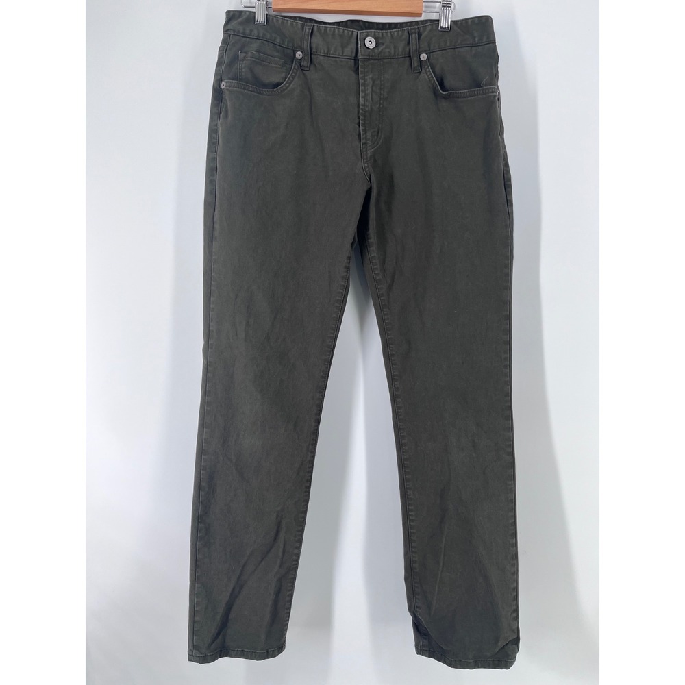 Slim Straight Pants Mens 32 Olive Green Stretch Chino 5-Pocket Work Casual